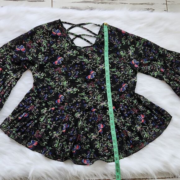 ENTRO -611 by Anthropologie floral pleated blouse crisscross back SMALL Style #T - Picture 6 of 8